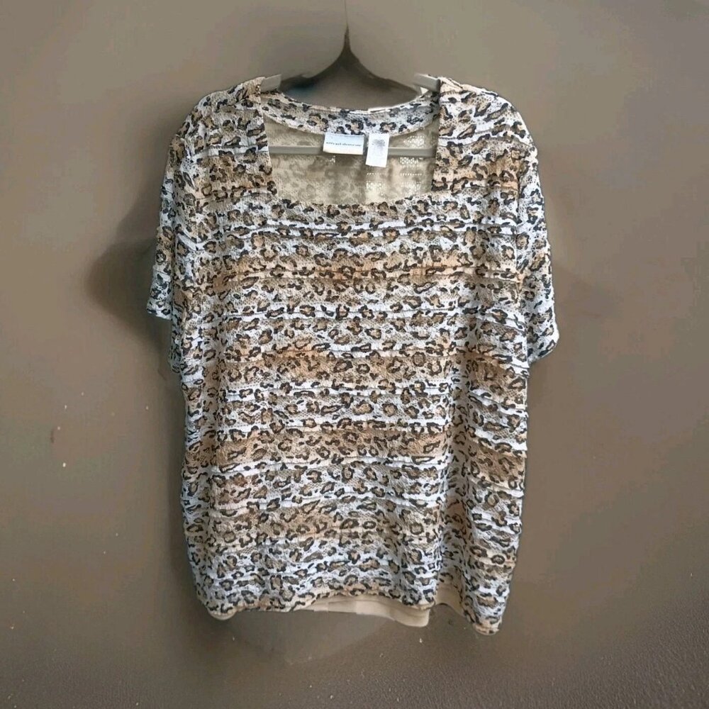 Alfred Dunner 2x Animal Print Lace Overlay Square Neck Blouse